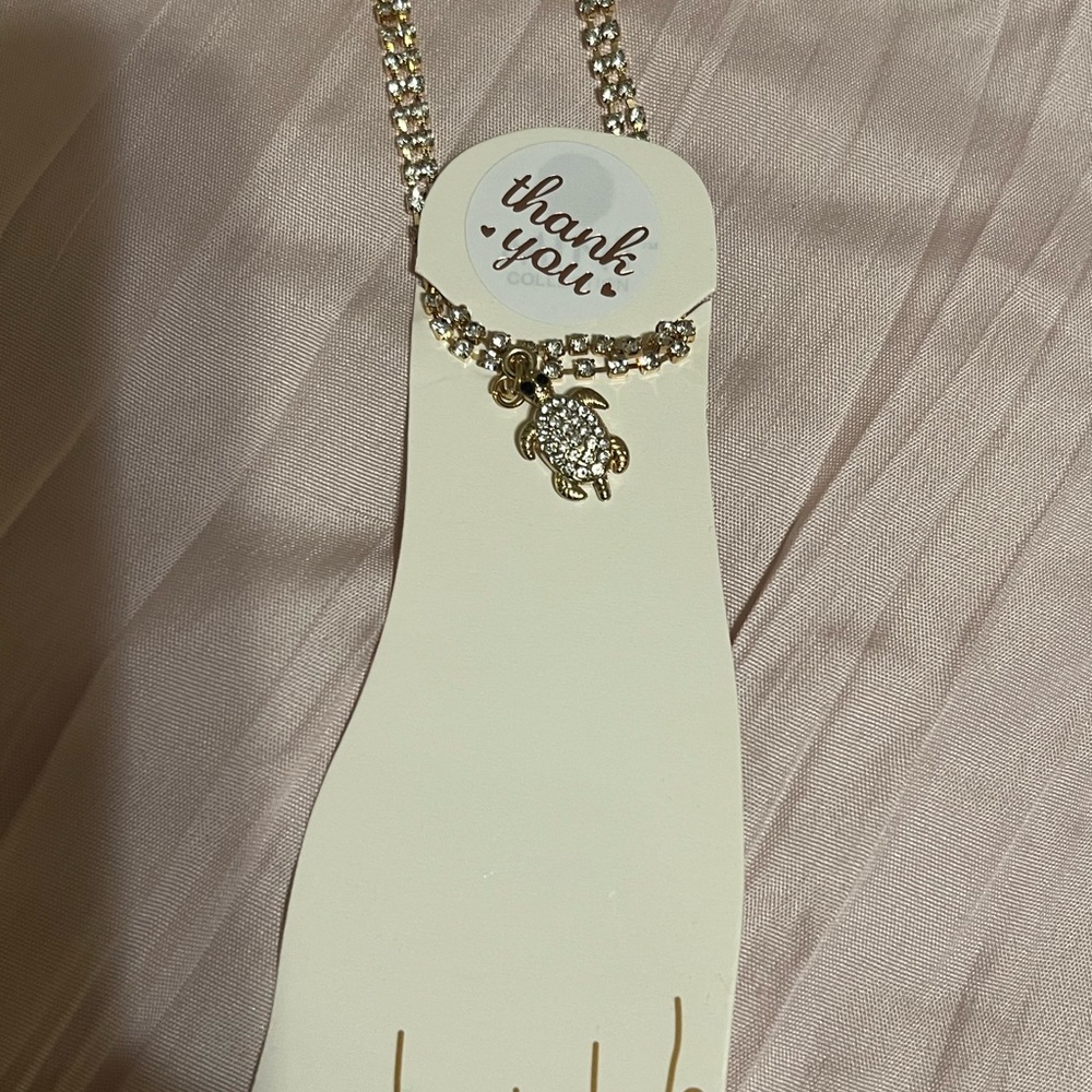 Gold Turtle Charm with crystal  Anklet
